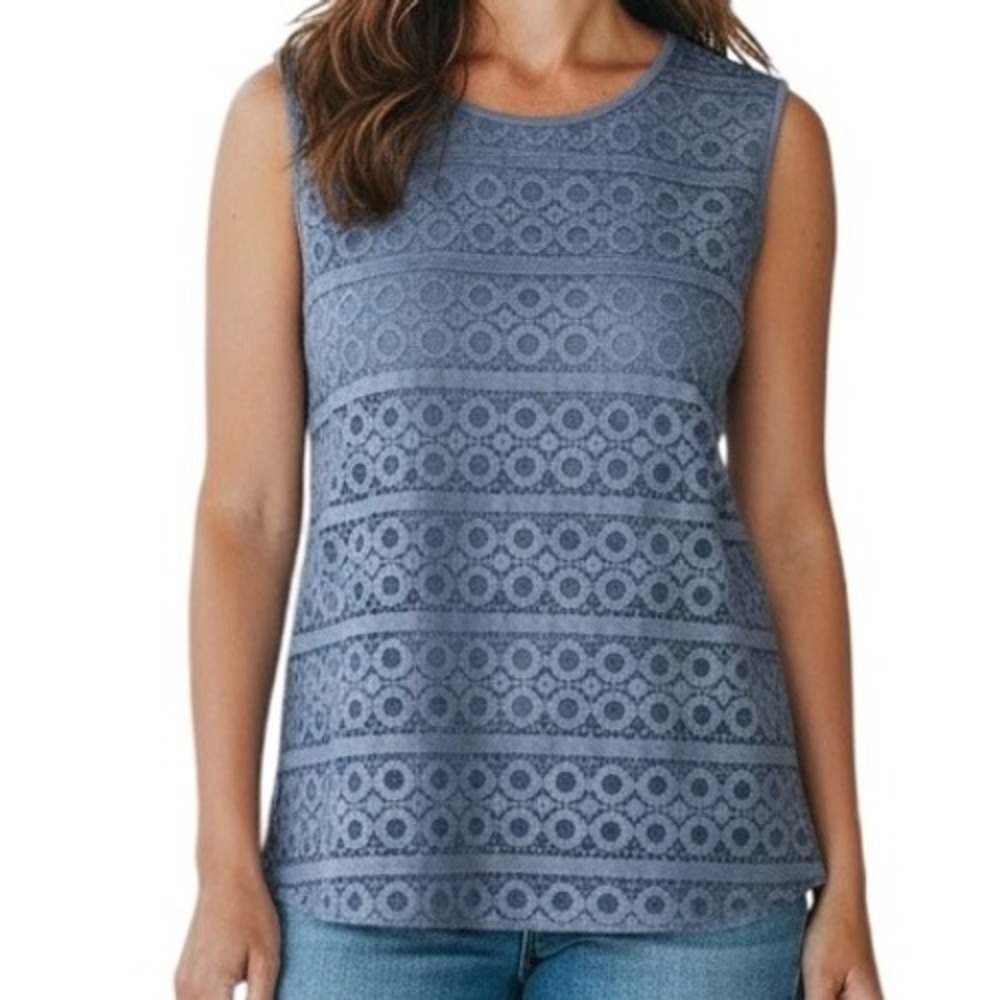 THE LIMITED Gorgeous Steel Blue Lace Crochet Sleeveless Top‎ NWOT Size S